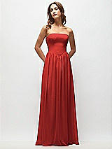Front View Thumbnail - Poppy Red Strapless Basque Drop Waist Chiffon Maxi Dress with Shirred Skirt 