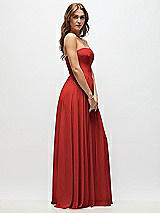 Side View Thumbnail - Poppy Red Strapless Basque Drop Waist Chiffon Maxi Dress with Shirred Skirt 