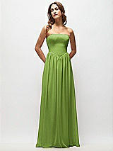 Front View Thumbnail - Peridot Green Strapless Basque Drop Waist Chiffon Maxi Dress with Shirred Skirt 
