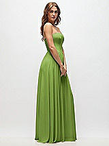 Side View Thumbnail - Peridot Green Strapless Basque Drop Waist Chiffon Maxi Dress with Shirred Skirt 