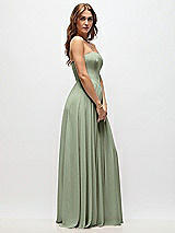 Side View Thumbnail - Sage Strapless Basque Drop Waist Chiffon Maxi Dress with Shirred Skirt 
