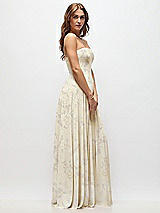 Side View Thumbnail - Butter Yellow Floral Strapless Basque Drop Waist Floral Chiffon Maxi Dress with Shirred Skirt 