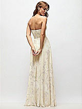 Rear View Thumbnail - Butter Yellow Floral Strapless Basque Drop Waist Floral Chiffon Maxi Dress with Shirred Skirt 