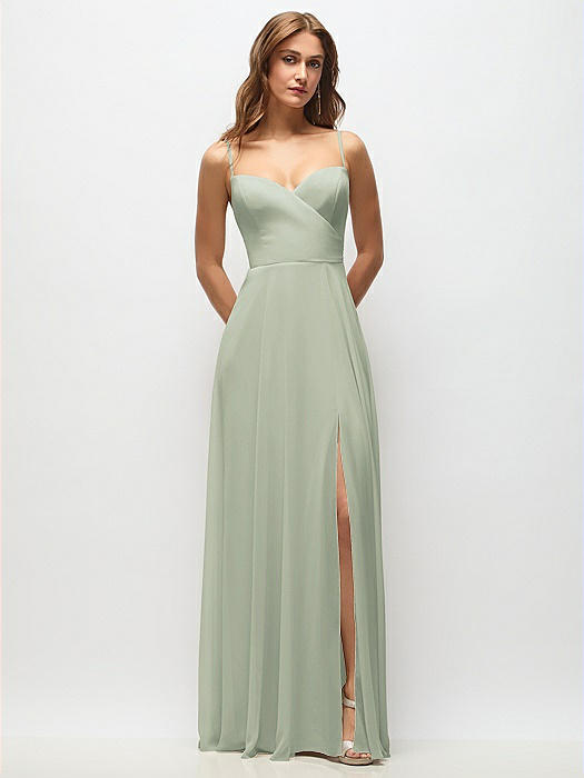 Wrap Bodice Chiffon Maxi Dress with Adjustable Spaghetti Straps