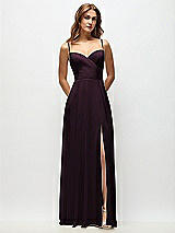 Front View Thumbnail - Deep Plum Wrap Bodice Chiffon Maxi Dress with Adjustable Spaghetti Straps
