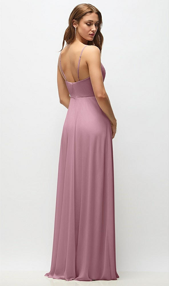 Back View - Dusty Pink Wrap Bodice Chiffon Maxi Dress with Adjustable Spaghetti Straps