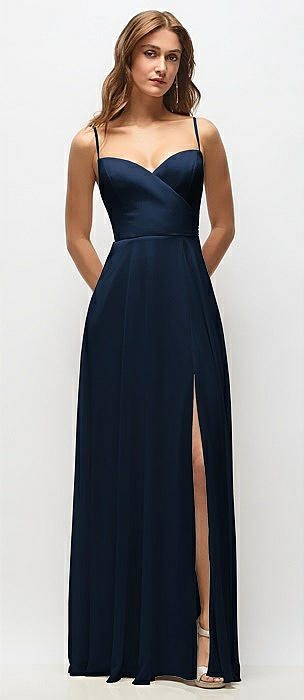 Wrap Bodice Chiffon Maxi Dress with Adjustable Spaghetti Straps