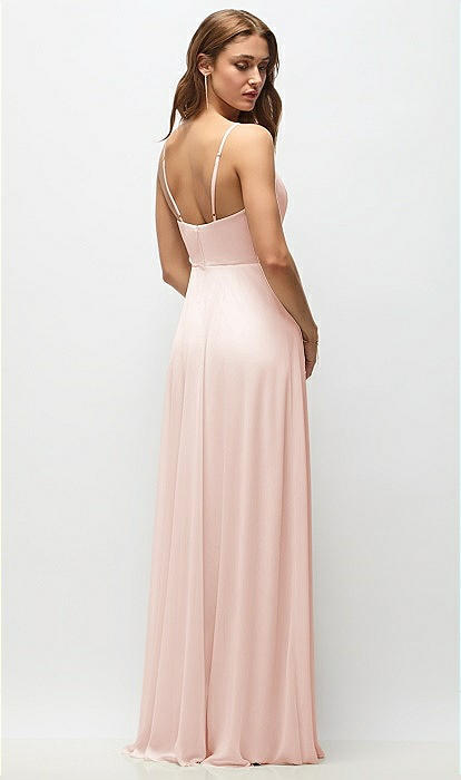 open lace back dress Floral Embroidered Maxi Dress with Sheer Flutter Sleeves in Blush Multi main image 1