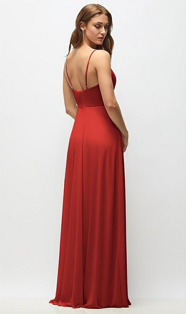 Back View - Poppy Red Wrap Bodice Chiffon Maxi Dress with Adjustable Spaghetti Straps