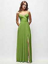 Front View Thumbnail - Peridot Green Wrap Bodice Chiffon Maxi Dress with Adjustable Spaghetti Straps