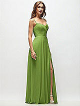 Side View Thumbnail - Peridot Green Wrap Bodice Chiffon Maxi Dress with Adjustable Spaghetti Straps