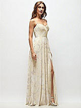 Side View Thumbnail - Butter Yellow Floral Wrap Bodice Floral Chiffon Maxi Dress with Adjustable Spaghetti Straps