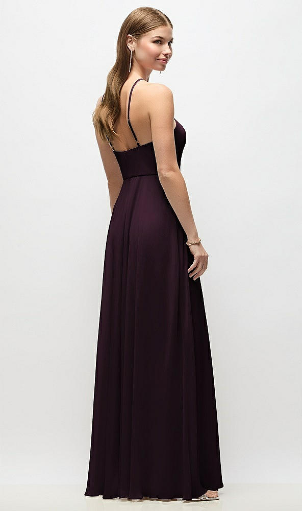 Back View - Deep Plum High-Neck Halter Chiffon Maxi Dress with Adjustable Spaghetti Straps