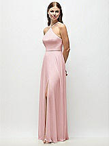 Side View Thumbnail - Ballet Pink High-Neck Halter Chiffon Maxi Dress with Adjustable Spaghetti Straps