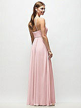 Rear View Thumbnail - Ballet Pink High-Neck Halter Chiffon Maxi Dress with Adjustable Spaghetti Straps