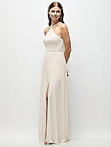 Side View Thumbnail - Ivory High-Neck Halter Chiffon Maxi Dress with Adjustable Spaghetti Straps