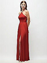 Side View Thumbnail - Poppy Red High-Neck Halter Chiffon Maxi Dress with Adjustable Spaghetti Straps
