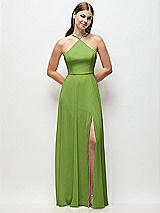 Front View Thumbnail - Peridot Green High-Neck Halter Chiffon Maxi Dress with Adjustable Spaghetti Straps