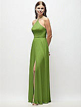 Side View Thumbnail - Peridot Green High-Neck Halter Chiffon Maxi Dress with Adjustable Spaghetti Straps