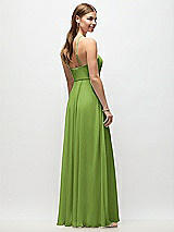 Rear View Thumbnail - Peridot Green High-Neck Halter Chiffon Maxi Dress with Adjustable Spaghetti Straps