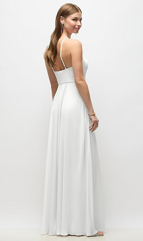 Back View - White High-Neck Halter Chiffon Maxi Dress with Adjustable Spaghetti Straps