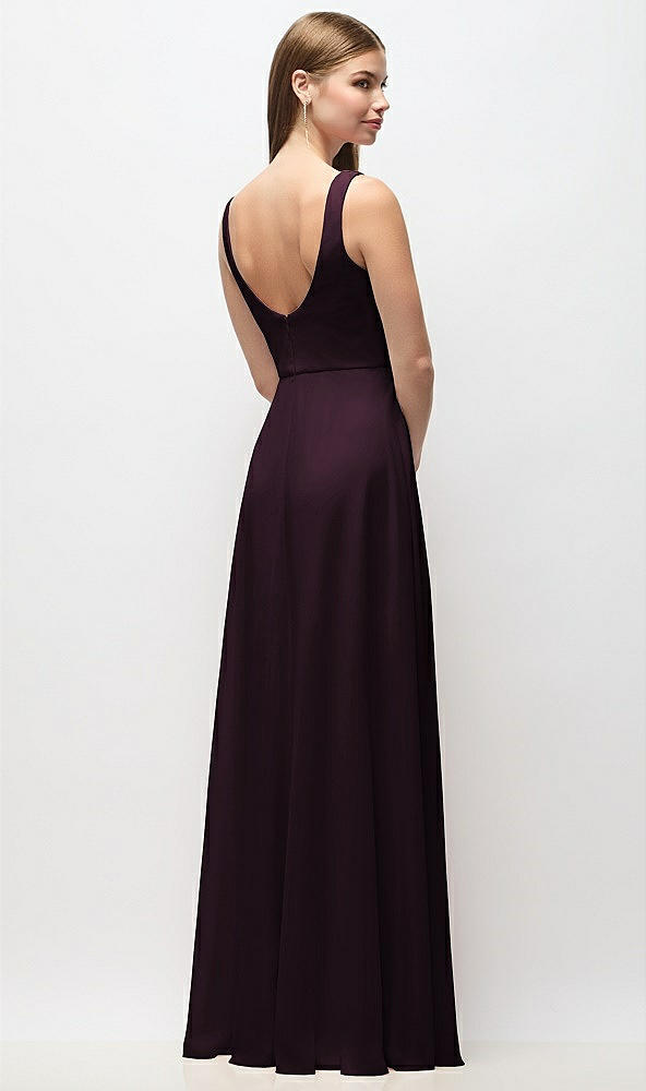 Back View - Deep Plum Scoop Neck Tank Strap Chiffon Maxi Dress