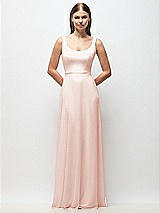 Front View Thumbnail - Blush Scoop Neck Tank Strap Chiffon Maxi Dress