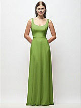 Front View Thumbnail - Peridot Green Scoop Neck Tank Strap Chiffon Maxi Dress