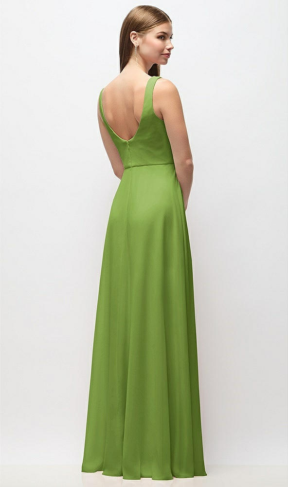 Back View - Peridot Green Scoop Neck Tank Strap Chiffon Maxi Dress