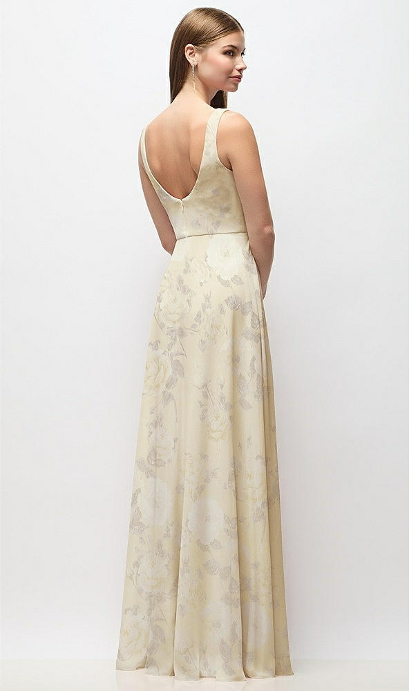 Back View - Butter Yellow Floral Scoop Neck Tank Strap Floral Chiffon Maxi Dress
