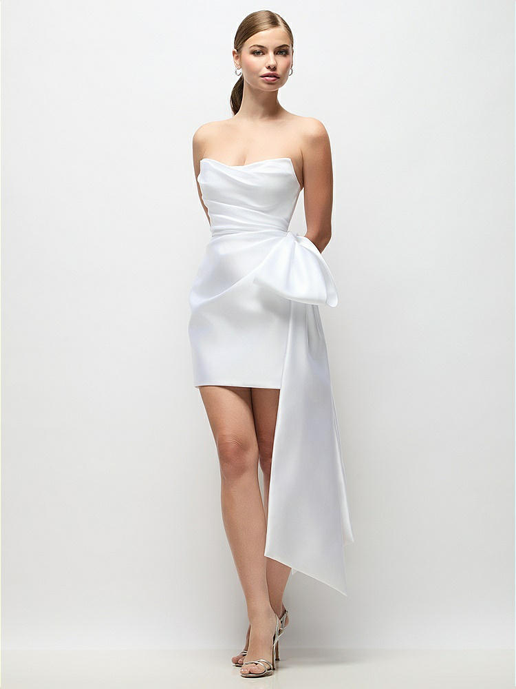 Strapless Little White Bridesmaid Dress With Drop Waist Satin Corset Over  Floral Tulle Midi Skirt In Ivory | The Dessy Group