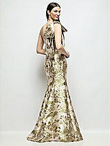 Rear View Thumbnail - Peridot Blush Bow One-Shoulder Abstract Floral Jacquard Maxi Dress with Trumpet Skirt