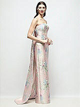 Front View Thumbnail - Esme Floral Strapless Esme Floral Satin Column Dress with Removable Watteau Train