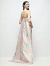 Rear View Thumbnail - Esme Floral Strapless Esme Floral Satin Column Dress with Removable Watteau Train