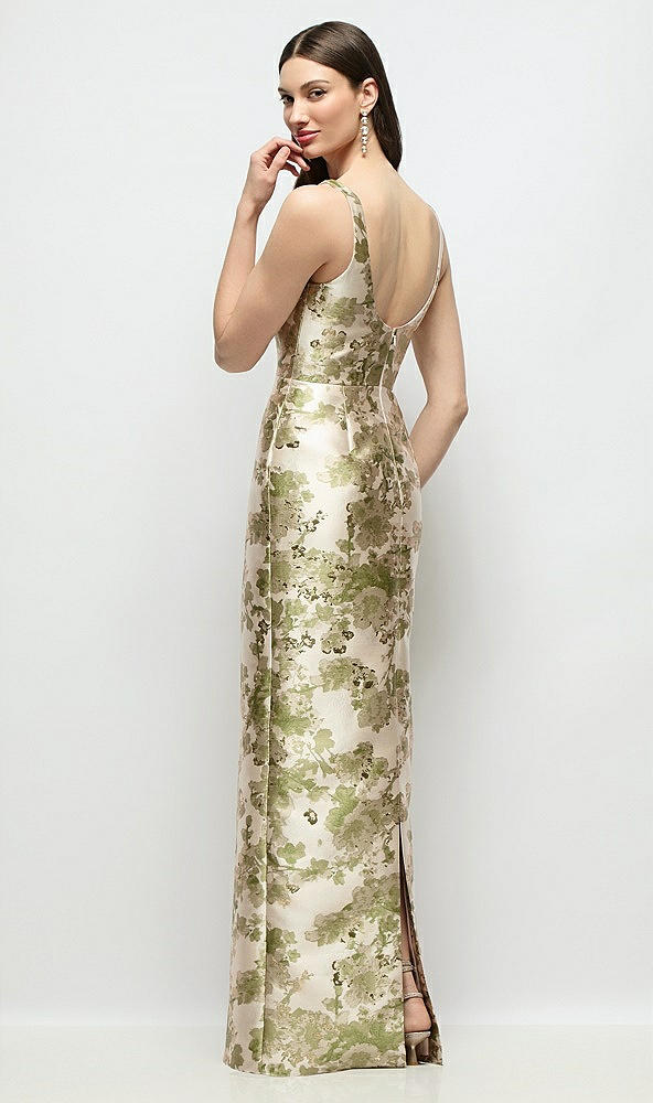 Back View - Peridot Blush Scoop Neck Abstract Floral Jacquard Column Maxi Dress