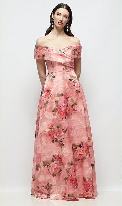 what color shoes go with champagne bridesmaid dresses Watercolor Floral Print Strapless Maxi Dress - Green