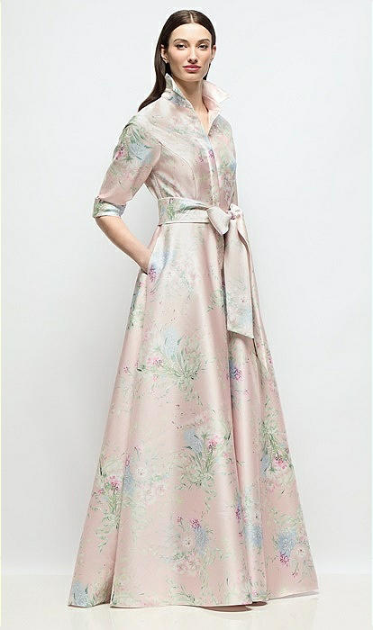 After Six Women's Sabine Floral Print Satin Gown - Gray - Gowns After Six Women's Sabine Floral Print Satin Gown - Gray - Gowns