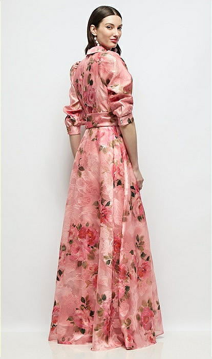 Floral Organza Jacquard Shirt Bridesmaid Dress With Full Maxi