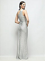 Rear View Thumbnail - Silver One-Shoulder Soho Metallic Ruched Waist Gown