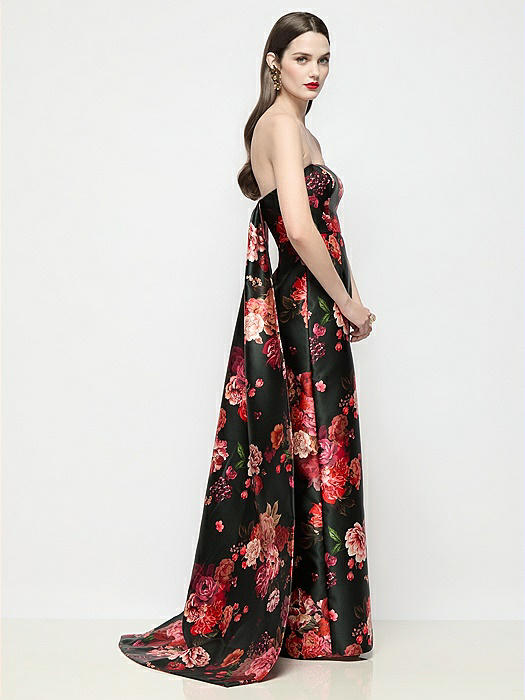 Strapless Fleur de Ville Satin Column Dress with Removable Watteau Train