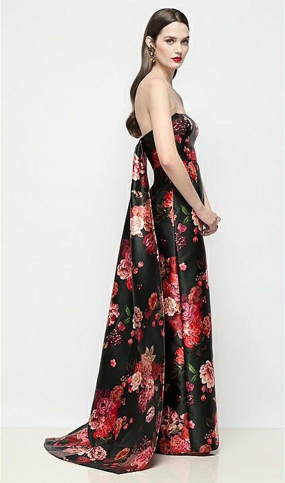 Strapless Fleur de Ville Satin Column Dress with Removable Watteau Train Strapless Fleur de Ville Satin Column Dress with Removable Watteau Train