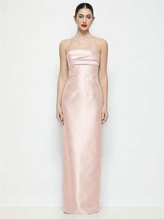 Strapless Pleated Empire Satin Column Maxi Dress
