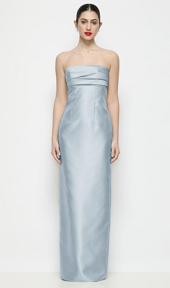 Front View - Mist Strapless Pleated Empire Satin Column Maxi Dress