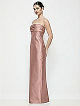 Side View Thumbnail - Neu Nude Strapless Pleated Empire Satin Column Maxi Dress