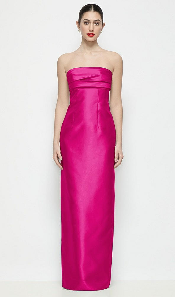 Front View - Think Pink Strapless Pleated Empire Satin Column Maxi Dress