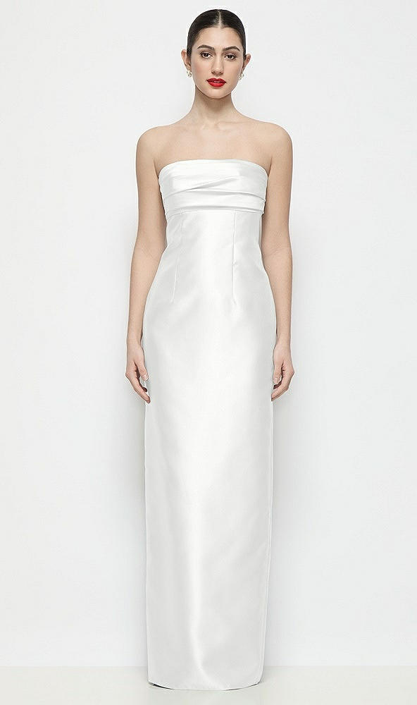 Front View - White Strapless Pleated Empire Satin Column Maxi Dress