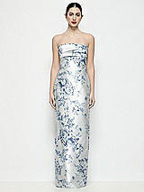 Front View Thumbnail - Cottage Rose Larkspur Strapless Pleated Empire Floral Satin Column Maxi Dress
