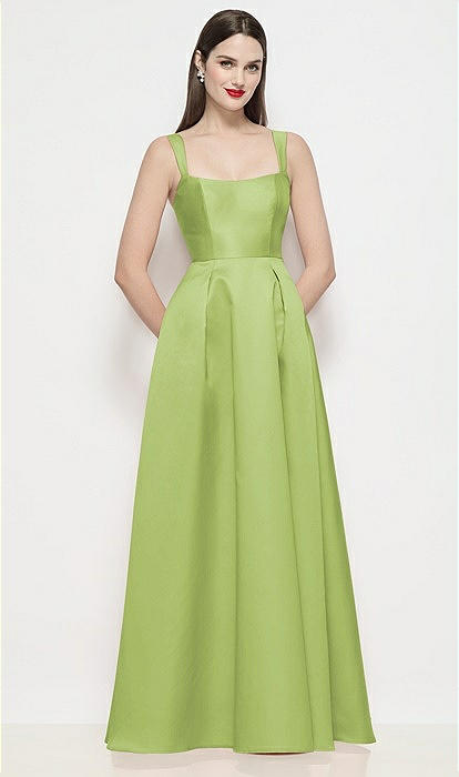 Shaped Strap Basque Neck Satin Maxi Bridesmaid Dress With Pleated Skirt In  Mojito | The Dessy Group