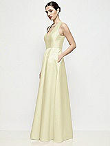 Side View Thumbnail - Butter Yellow Sleeveless V-neck Satin Maxi Dress with Pleated Skirt