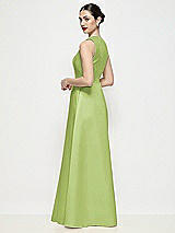 Rear View Thumbnail - Mojito Sleeveless V-neck Satin Maxi Dress with Pleated Skirt